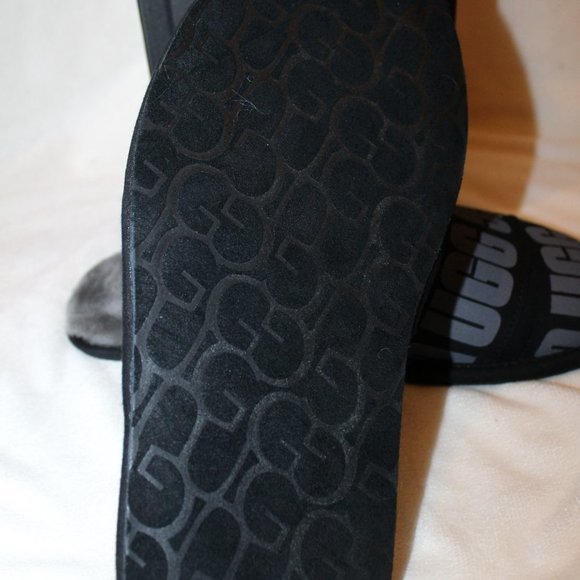 NIB UGG MEN\'S LOGO BLACK GRAY SLIP‎ ON SCUFF SLIPPERS main image 5